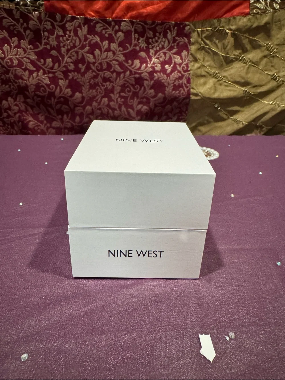 Nine West Silver Bracelet Watch with Pink and Silver Glitter Dial